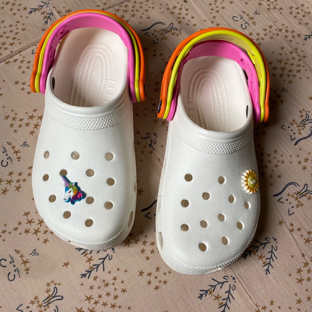 Triple strap white crocs